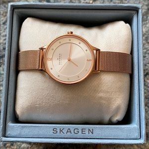 Skagen Slim Rose Gold-Tone Steel-Mesh Watch
